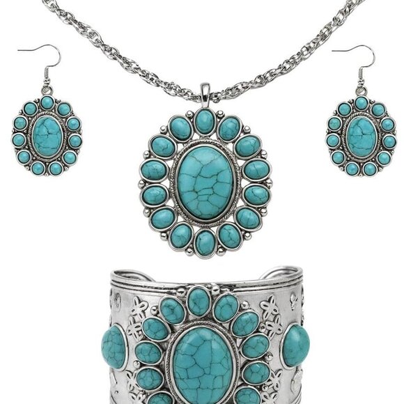 Howlite Jewelry Sets for Women - Turquoise Inspired Western Cowgirl Accessories - Picture 1 of 7